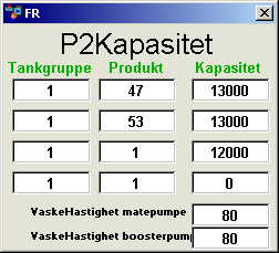 En av dem er kapasitetsmenyen, her bestemmes det hvilken kapasitet pasteuren skal produsere på mot de forskjellige tankgruppene og for de forskjellige produktene.
