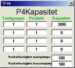 En av dem er kapasitetsmenyen, her bestemmes det hvilken kapasitet pasteuren skal produsere på mot de forskjellige tankgruppene og for de forskjellige produktene.
