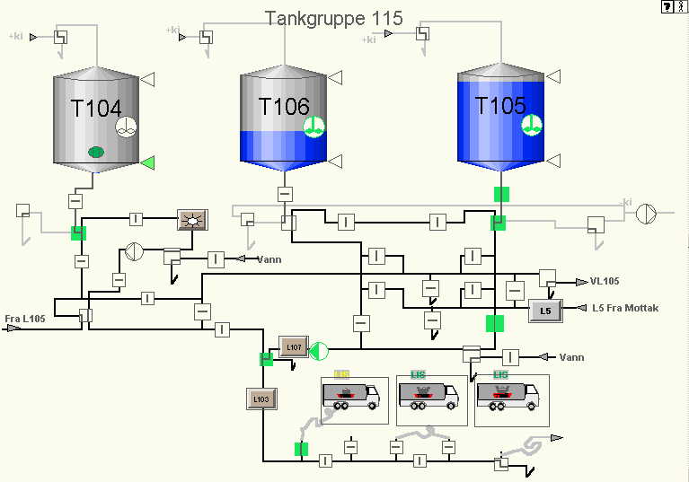 Tgr115, L107 transporterer produkt ut på bil fra T105