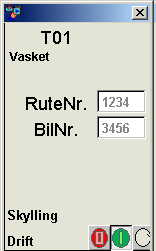 L1, Mottak r&aring;melk. Her har sj&aring;f&oslash;r p&aring; bil "3456" lagt inn at melken er hentet p&aring; rute "1234".